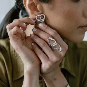 Beautiful Silver Stainless Steel Adjustable Heart Ring